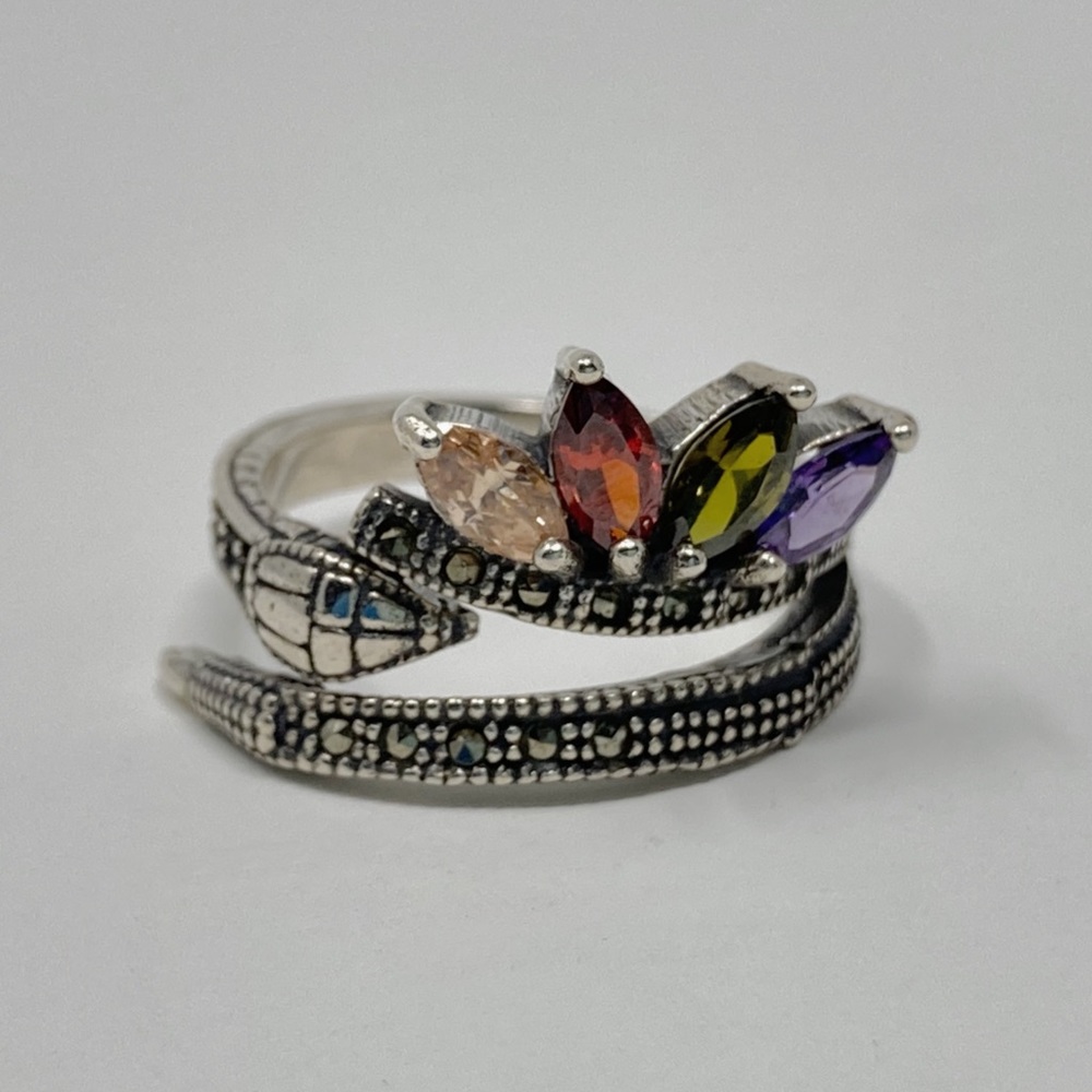 Snake ring sterling silver 925 for women with small zirconia